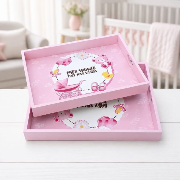 Tavi de botez roz din lemn 2/set