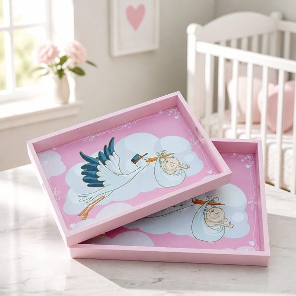 Tavi de botez roz din lemn 2/set