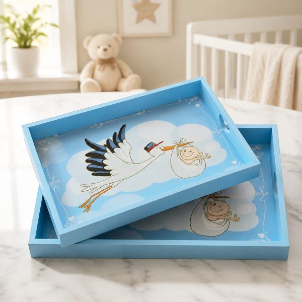 Tavi de botez bleu din lemn 2/set